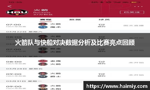火箭队与快船对决数据分析及比赛亮点回顾
